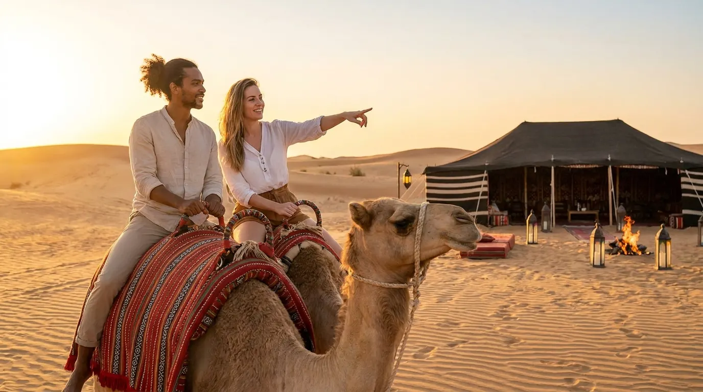 camel ride in faqa desert